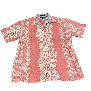 Tommy Hilfiger Men's Floral Hawaiian Shirt Red‎ Short Sleeve Size L